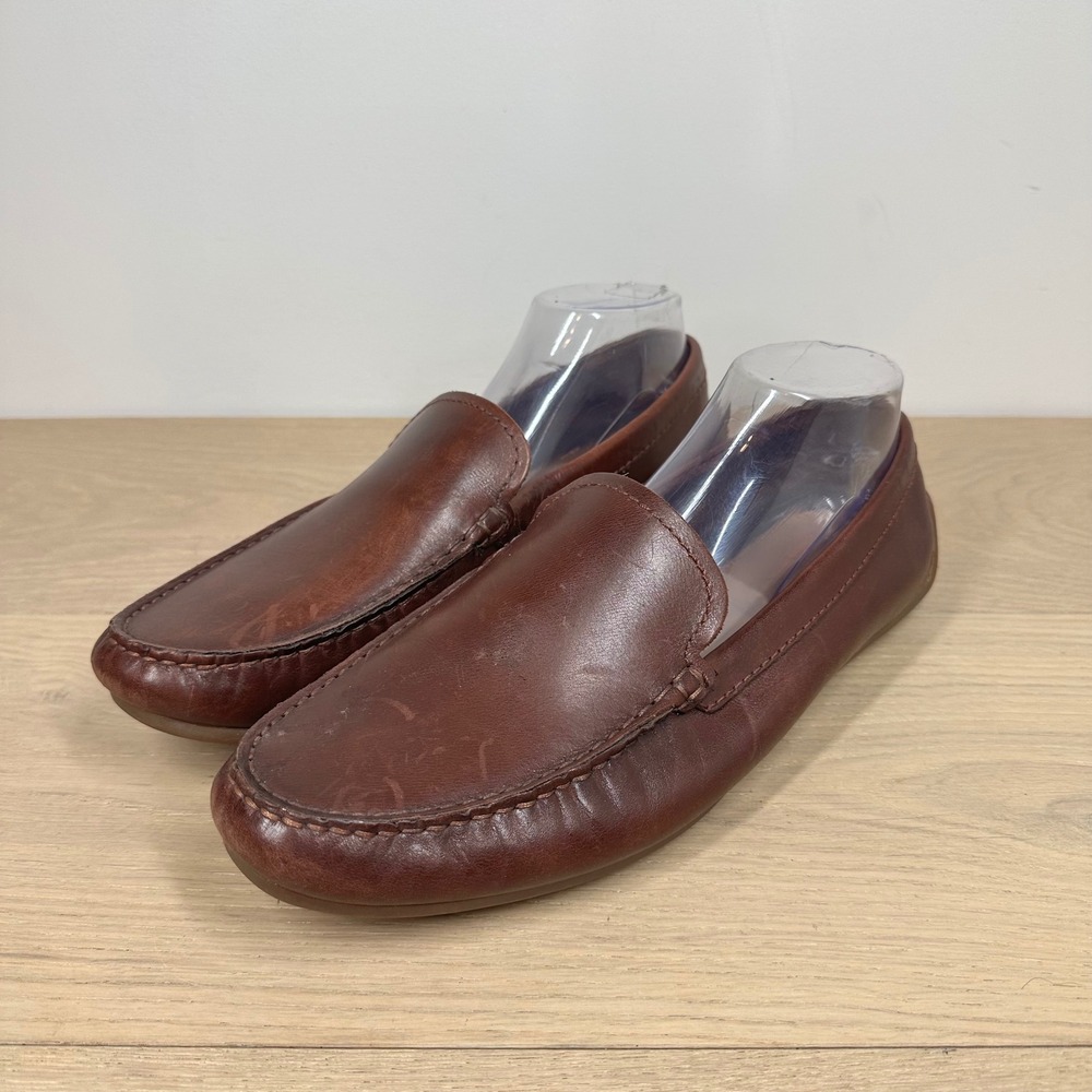 Clarks Loafers Men 10 Brown Leather Slip On Moc Toe Driving Shoes